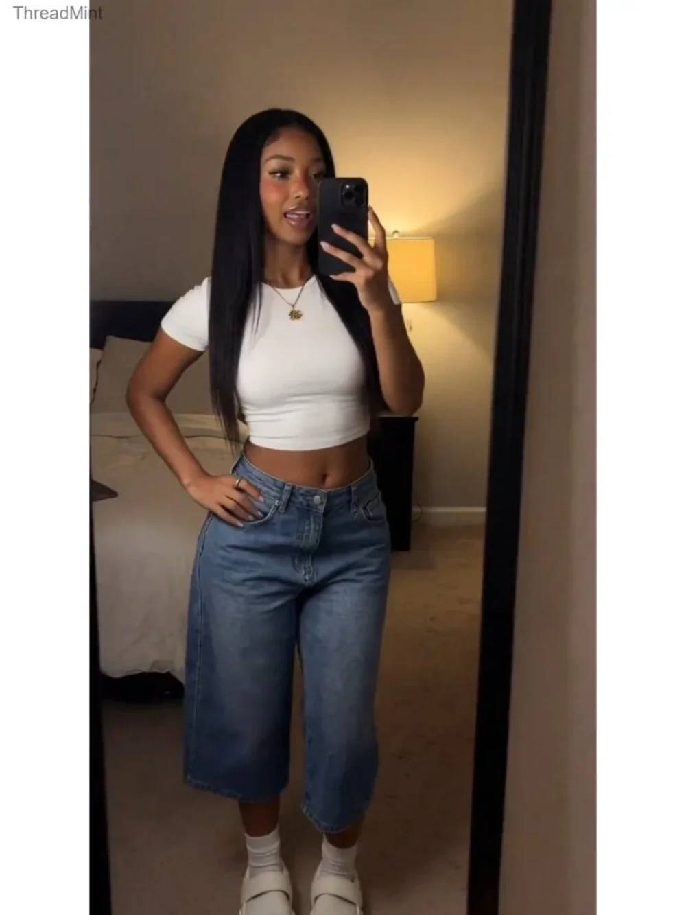 Baggy Wide Leg Denim Shorts for Women Y2K Streetwear Bermuda with Pockets
